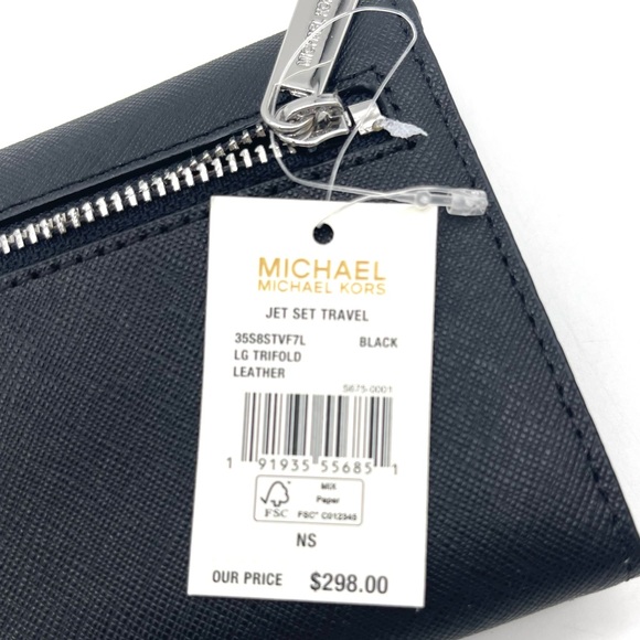 Michael Kors Large Trifold Wallet Black - Picture 7 of 7